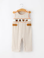 Thanksgiving Boys Gingham Jon Jon Embroidered Romper by Rylee Faith Designs