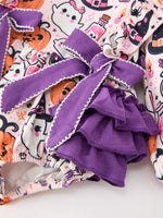 Halloween Pumpkin Ghost Baby Girl Bubble Romper Ruffle Bow Detail by Rylee Faith Designs