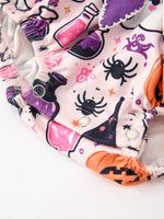 Halloween Pumpkin Ghost Baby Girl Bubble Romper Ruffle Bow Detail by Rylee Faith Designs