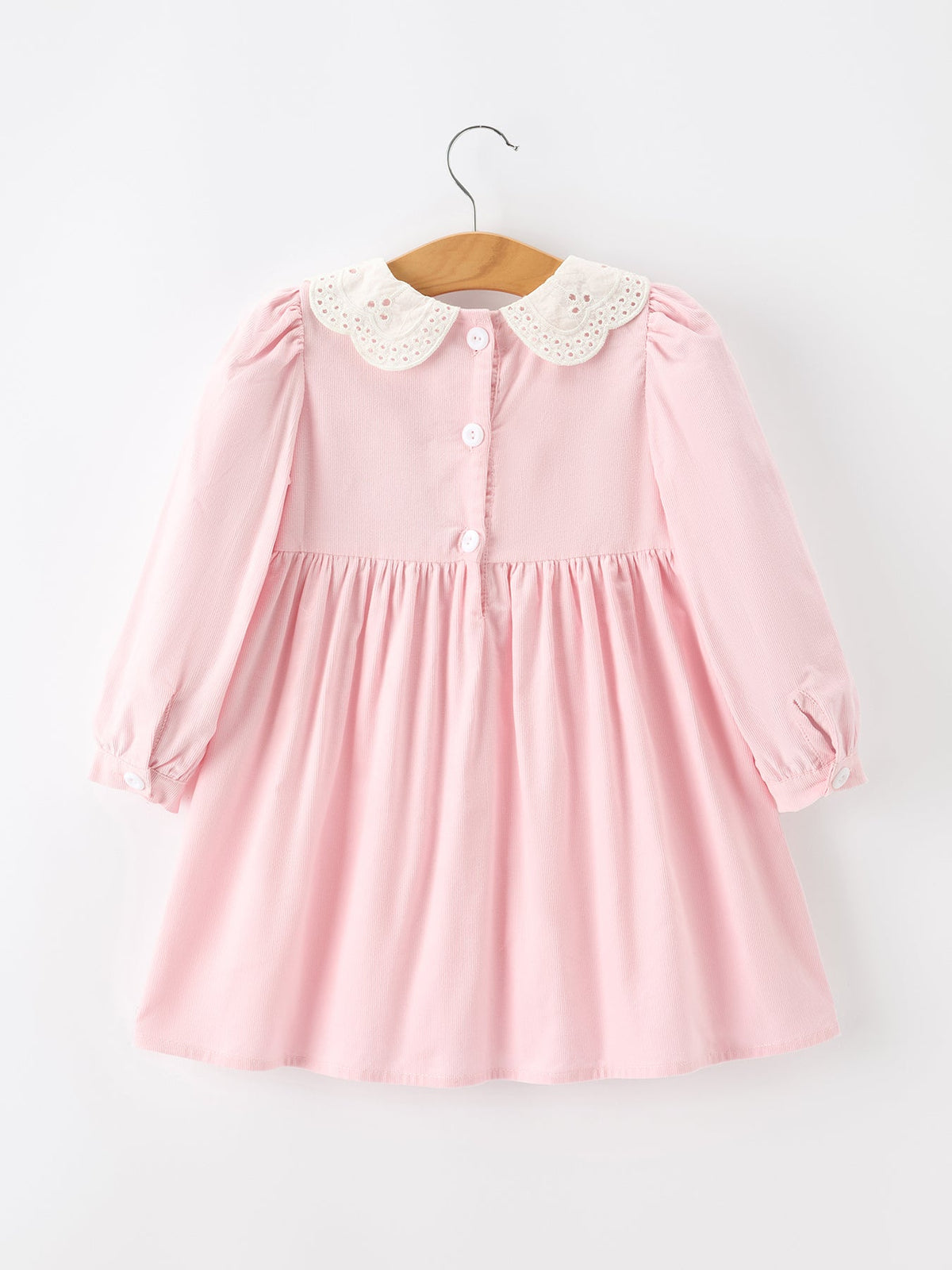 Fall Pink Smocked Girls Dress Peter Pan Collar Long Sleeve Floral Detail by Rylee Faith Designs