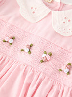 Fall Pink Smocked Girls Dress Peter Pan Collar Long Sleeve Floral Detail by Rylee Faith Designs