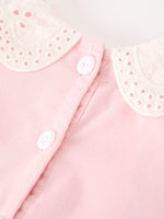 Fall Pink Smocked Girls Dress Peter Pan Collar Long Sleeve Floral Detail by Rylee Faith Designs