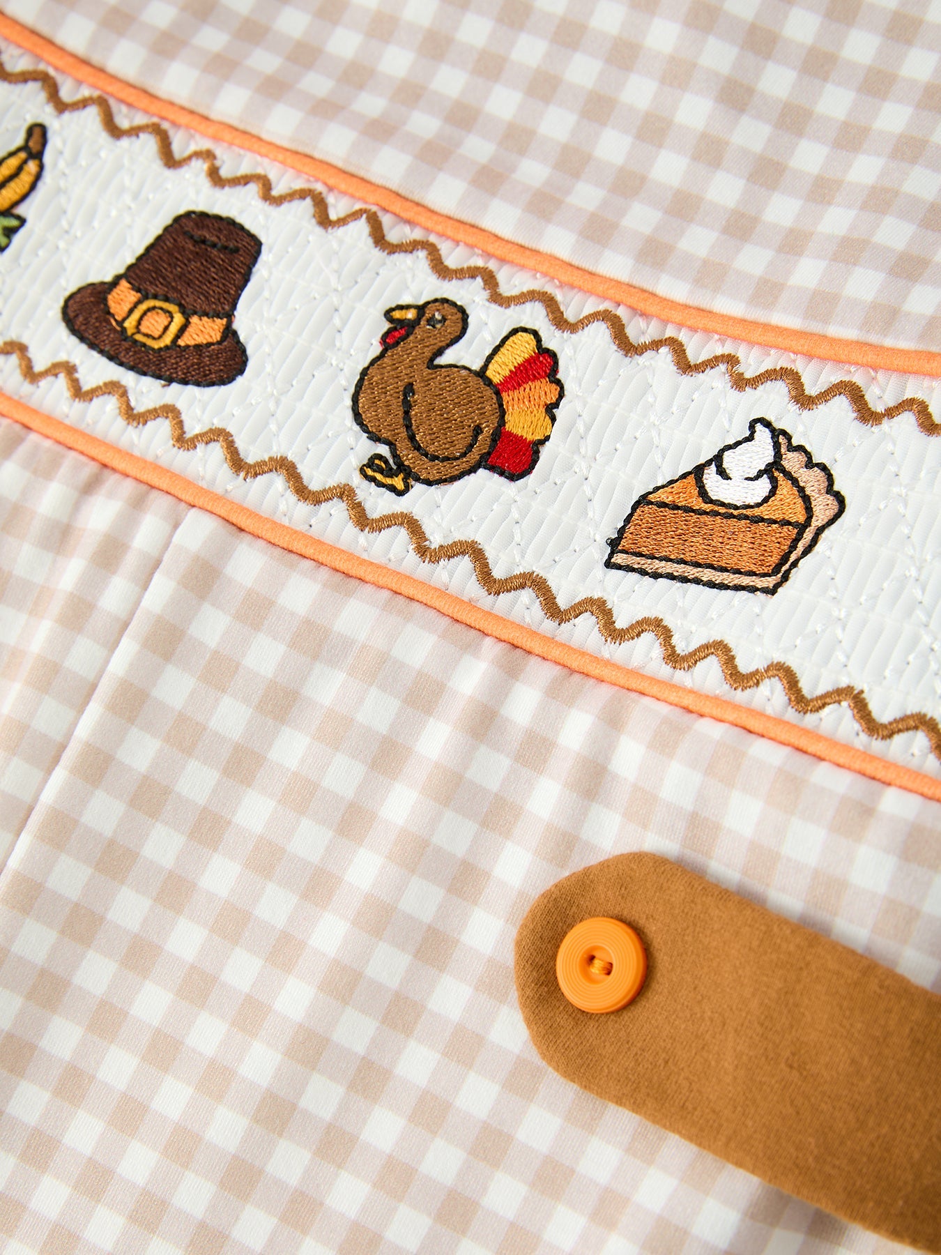 Thanksgiving Boys Gingham Jon Jon Embroidered Romper by Rylee Faith Designs