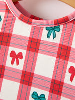 Christmas Girls Candy Cane & Bow Plaid Twirl Dress by Rylee Faith Designs