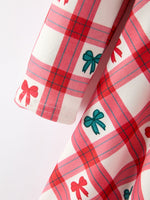 Christmas Girls Candy Cane & Bow Plaid Twirl Dress by Rylee Faith Designs