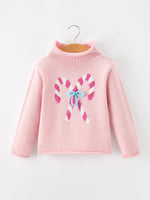 Girls Christmas Candy Cane Bow Knit Sweater by Rylee Faith Designs