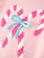 Girls Christmas Candy Cane Bow Knit Sweater by Rylee Faith Designs