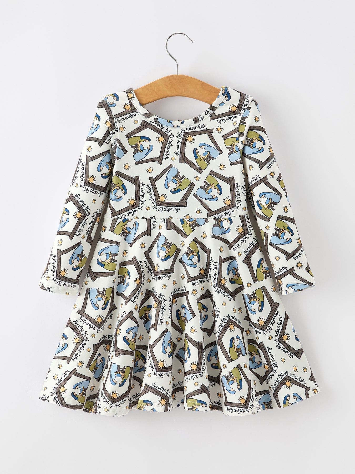 Christmas Girls Nativity Scene Print Twirl Dress by Rylee Faith Designs