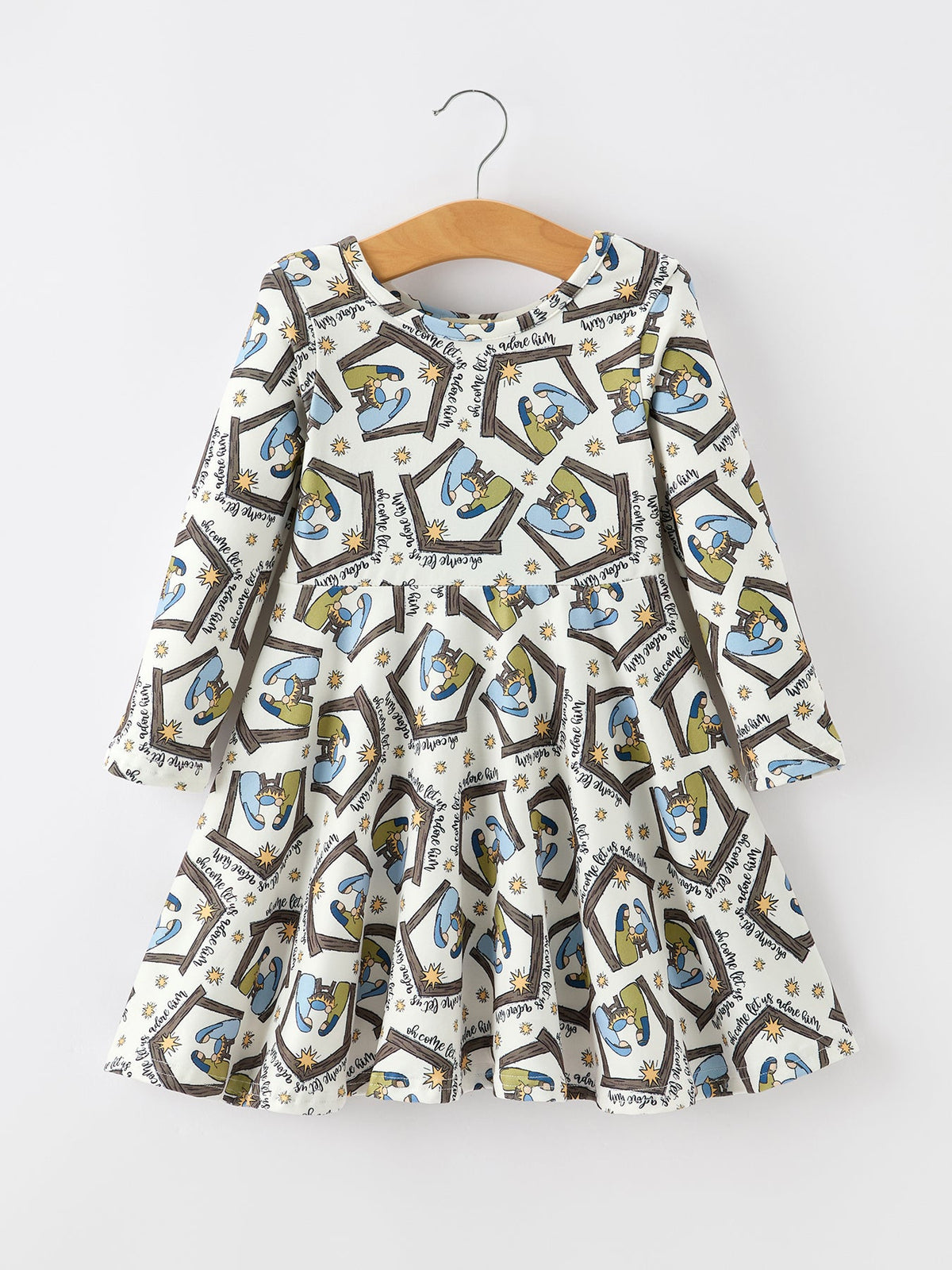 Christmas Girls Nativity Scene Print Twirl Dress by Rylee Faith Designs