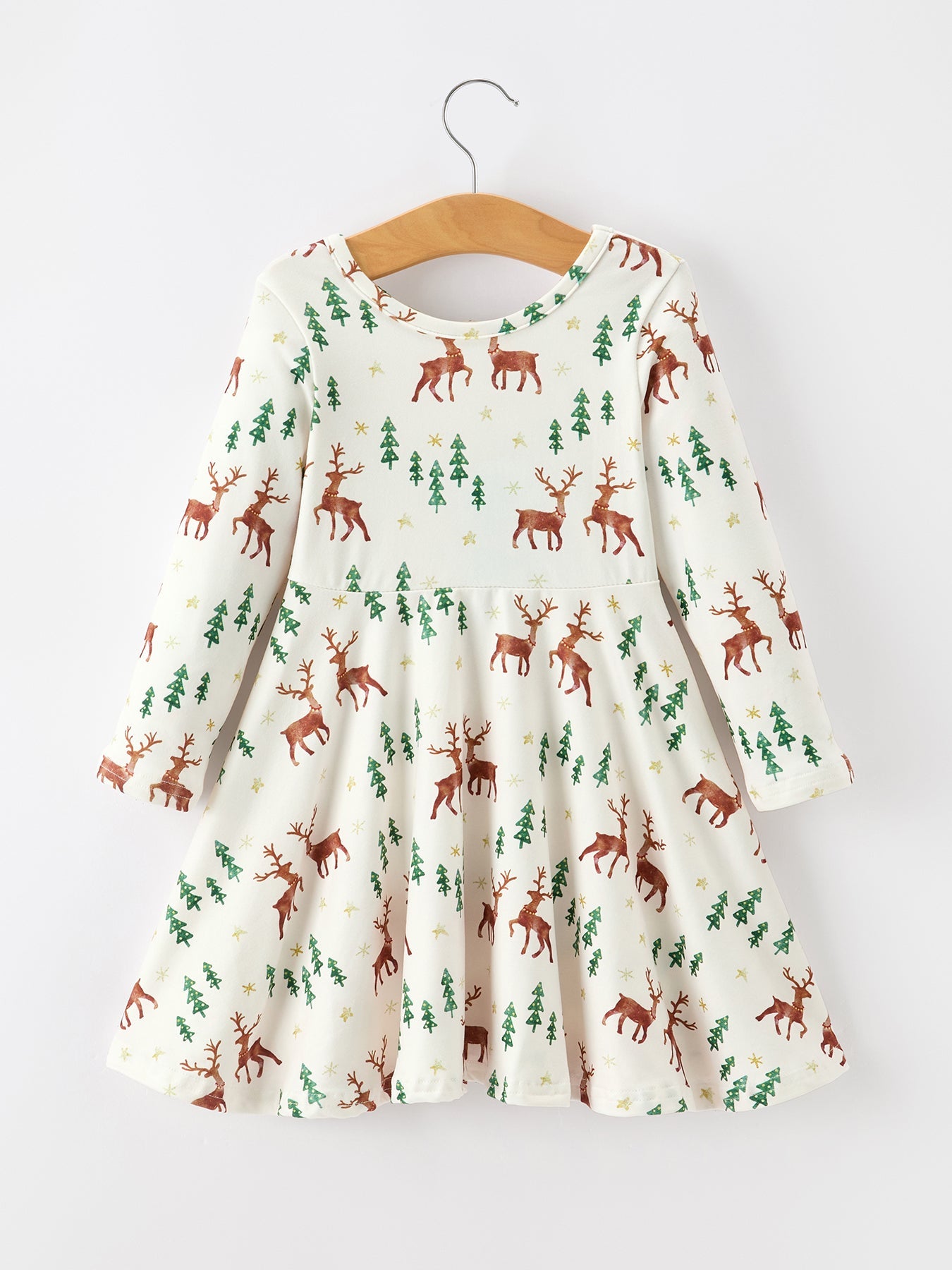 Christmas Girls Deer & Pine Tree Holiday Twirl Dress by Rylee Faith Designs