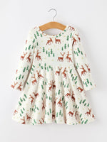 Christmas Girls Deer & Pine Tree Holiday Twirl Dress by Rylee Faith Designs