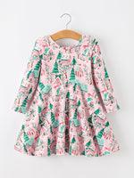 Christmas Girls Pink Holiday Village Print Twirl Dress by Rylee Faith Designs