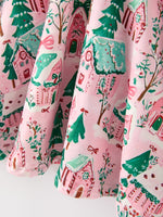 Christmas Girls Pink Holiday Village Print Twirl Dress by Rylee Faith Designs