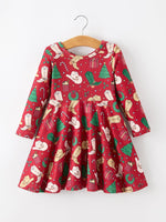 Girls Christmas Wreaths Twirl Long Sleeve Festive Dress by Rylee Faith Designs