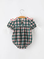 Baby Girl Christmas Plaid Wreath Embroidery Bubble Romper by Rylee Faith Designs