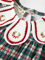 Baby Girl Christmas Plaid Wreath Embroidery Bubble Romper by Rylee Faith Designs