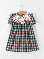 Baby Girl Christmas Plaid Embroidered Dress Wreath Collar by Rylee Faith Designs