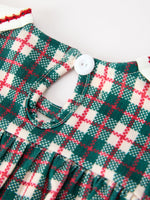 Baby Girl Christmas Plaid Wreath Embroidery Bubble Romper by Rylee Faith Designs