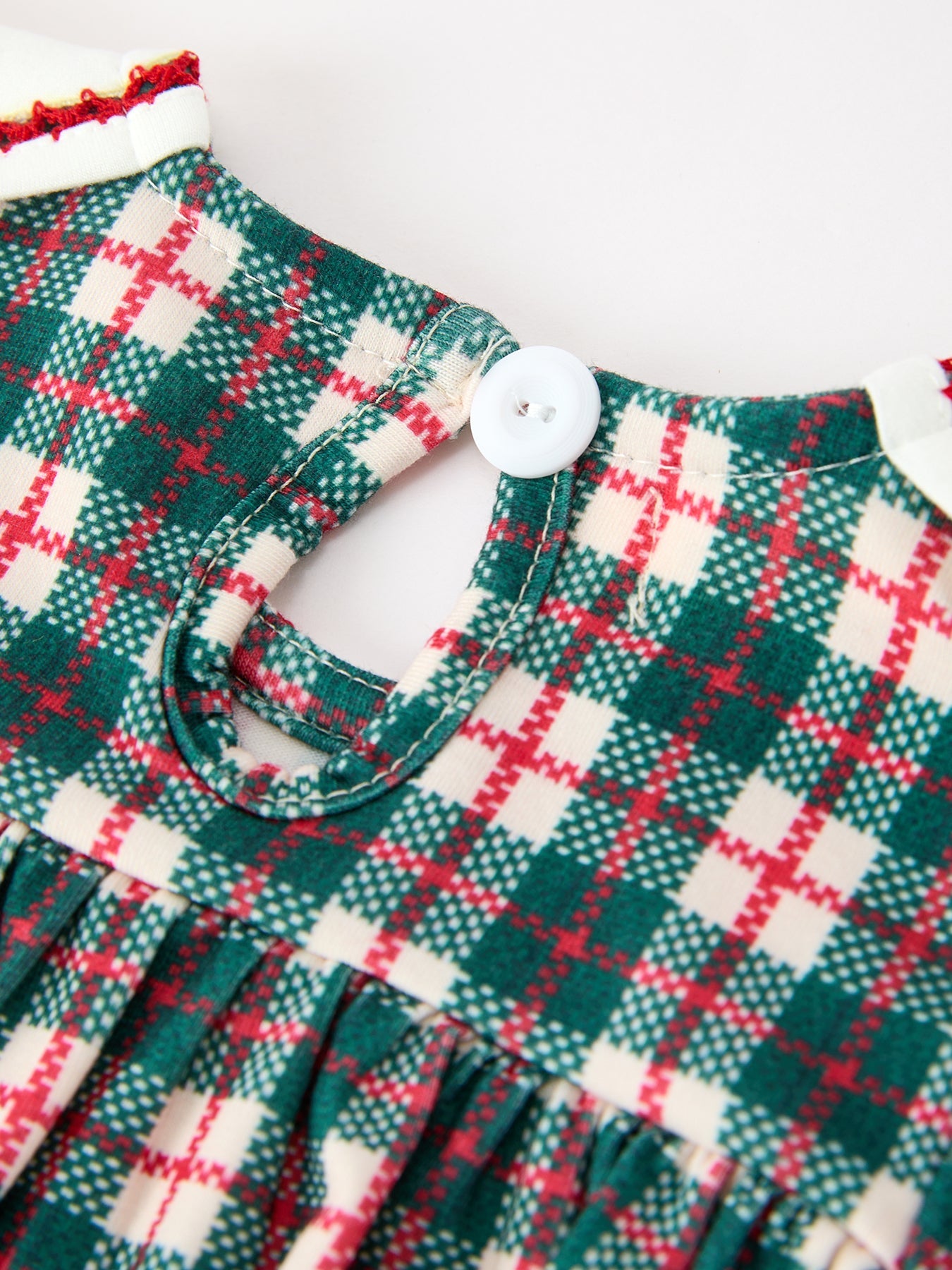 Baby Girl Christmas Plaid Wreath Embroidery Bubble Romper by Rylee Faith Designs