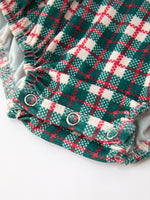 Baby Girl Christmas Plaid Wreath Embroidery Bubble Romper by Rylee Faith Designs