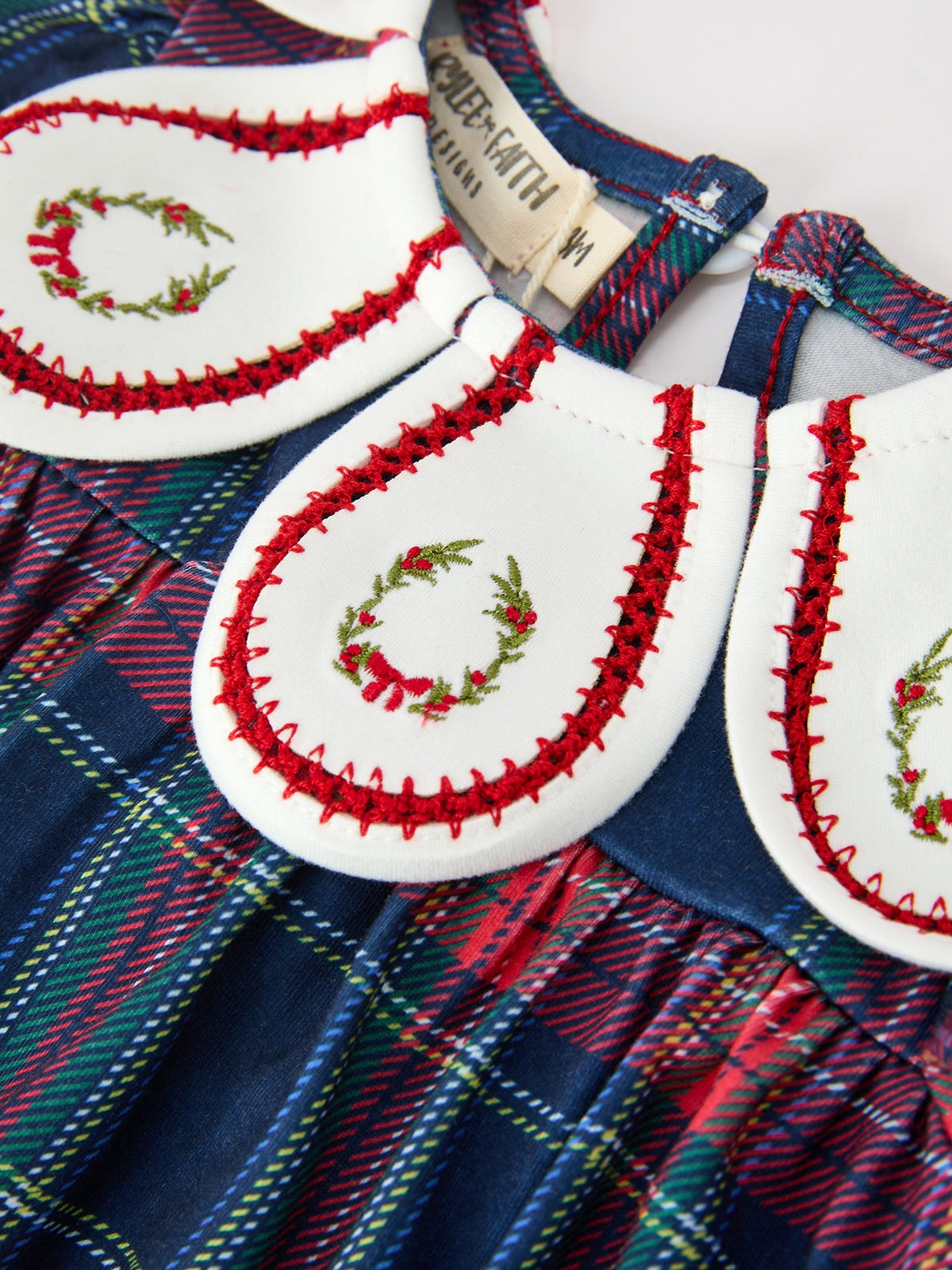 Navy Red Christmas Plaid Wreath Baby Girl Bubble Romper by Rylee Faith Designs