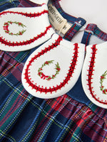 Navy Red Christmas Plaid Wreath Baby Girl Bubble Romper by Rylee Faith Designs