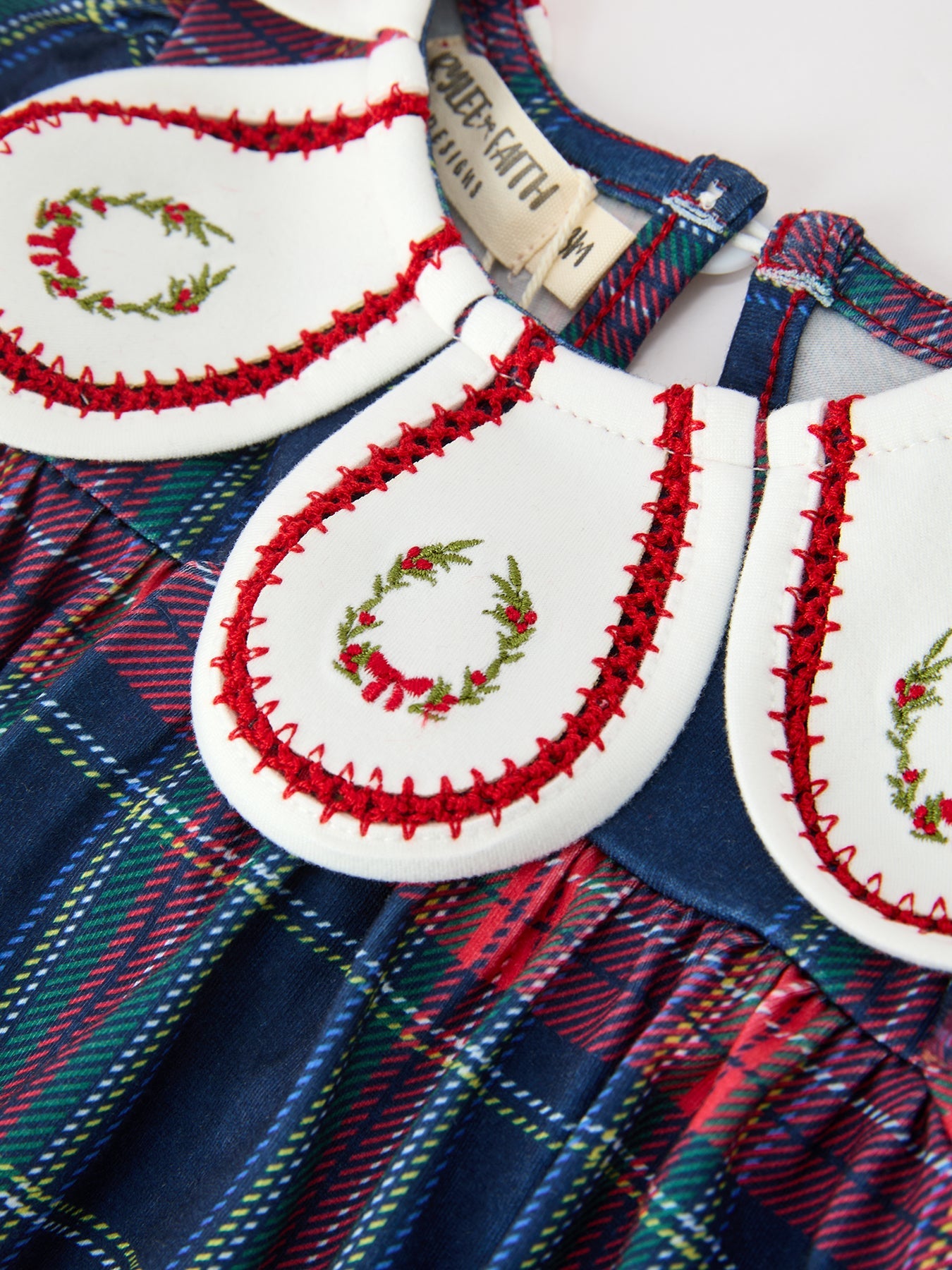 Navy Red Christmas Plaid Wreath Baby Girl Bubble Romper by Rylee Faith Designs