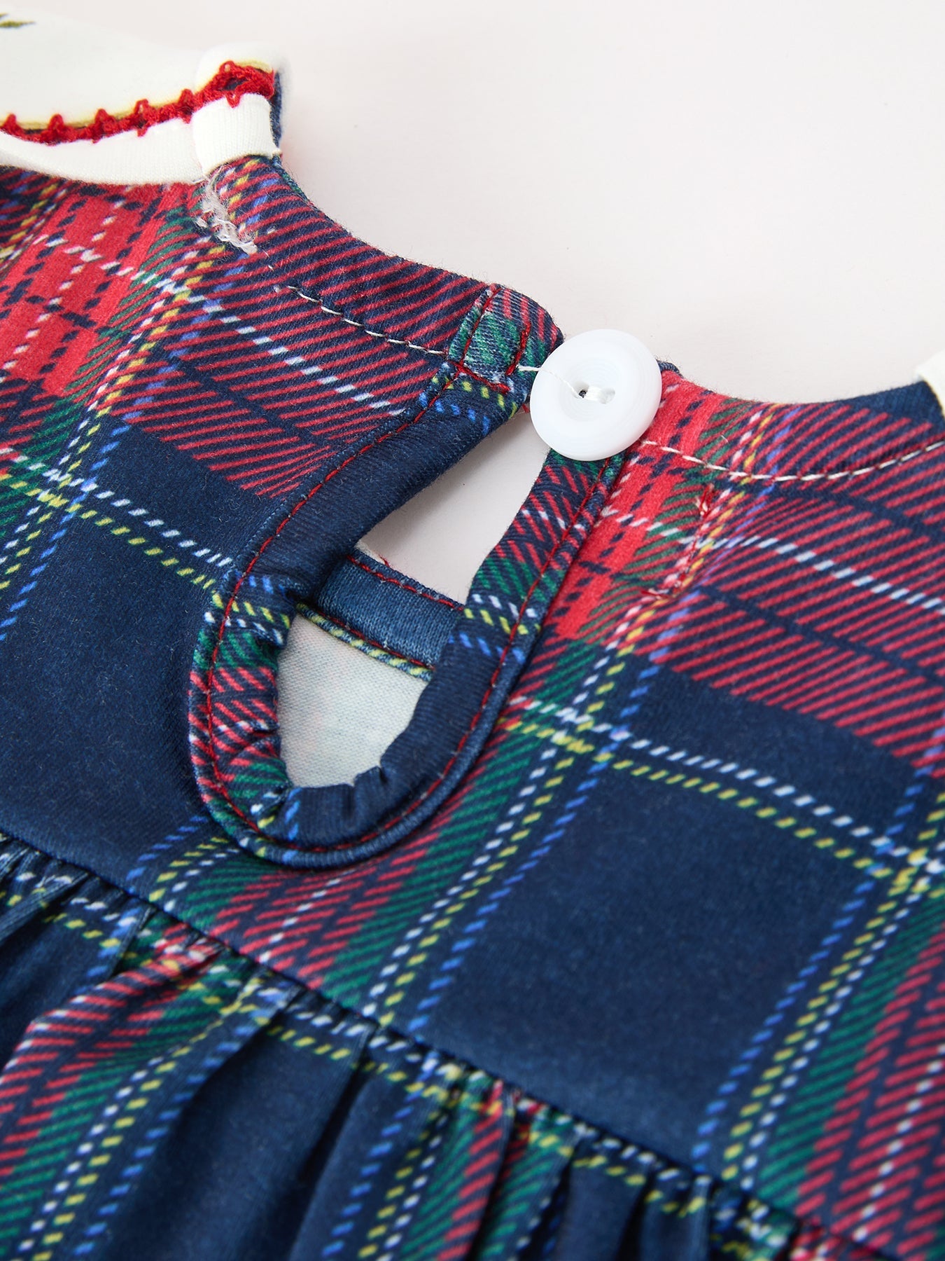 Navy Red Christmas Plaid Wreath Baby Girl Bubble Romper by Rylee Faith Designs