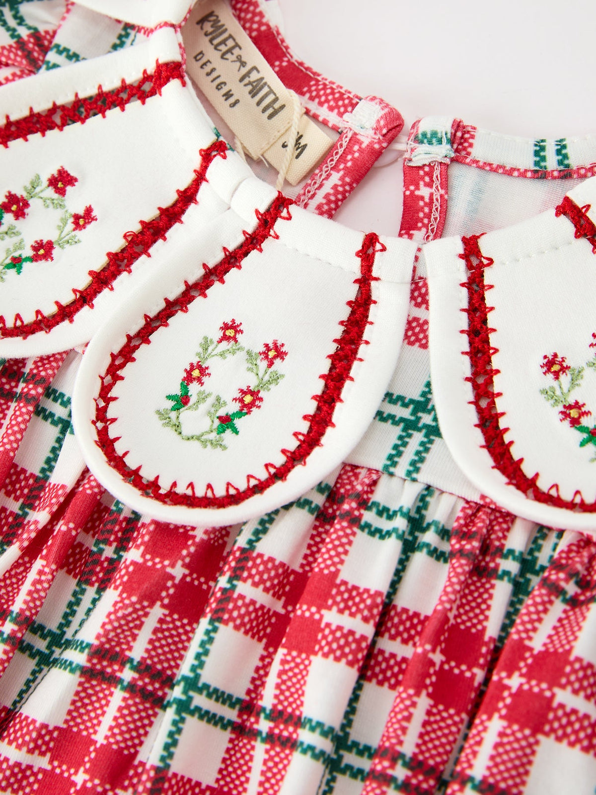Red Christmas Plaid Wreath Baby Girl Bubble Romper by Rylee Faith Designs