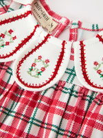 Red Christmas Plaid Wreath Baby Girl Bubble Romper by Rylee Faith Designs
