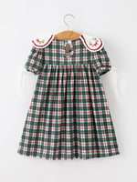 Baby Girl Christmas Plaid Embroidered Dress Wreath Collar by Rylee Faith Designs