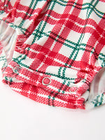 Red Christmas Plaid Wreath Baby Girl Bubble Romper by Rylee Faith Designs