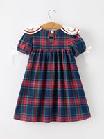 Navy Red Christmas Plaid Wreath Embroidered Girl Dress by Rylee Faith Designs