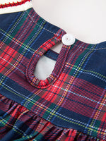 Navy Red Christmas Plaid Wreath Embroidered Girl Dress by Rylee Faith Designs