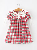 Red Christmas Plaid Wreath Embroidered Girl Dress by Rylee Faith Designs
