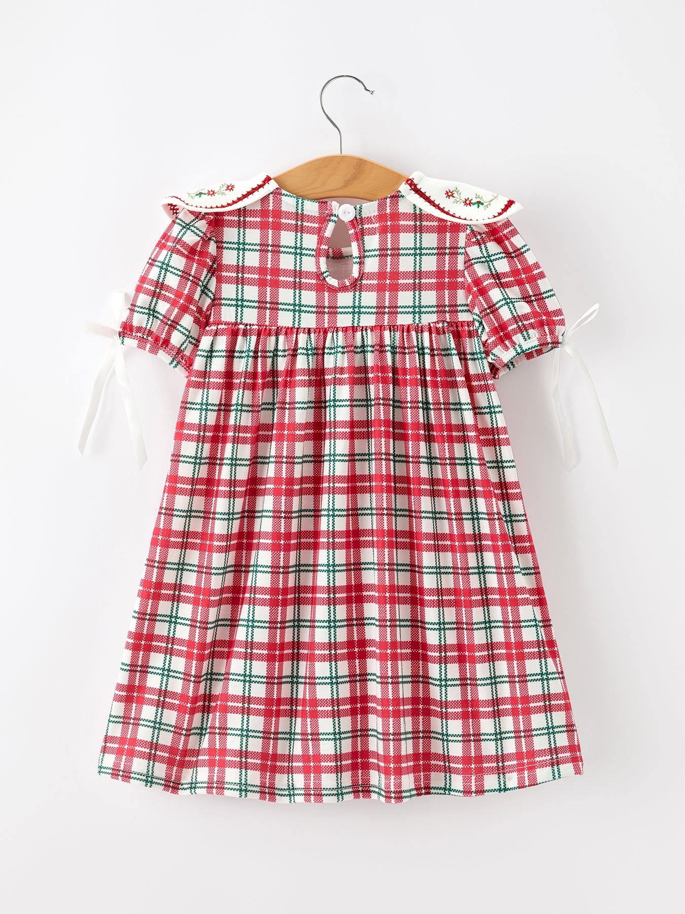 Red Christmas Plaid Wreath Embroidered Girl Dress by Rylee Faith Designs