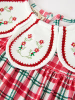 Red Christmas Plaid Wreath Embroidered Girl Dress by Rylee Faith Designs