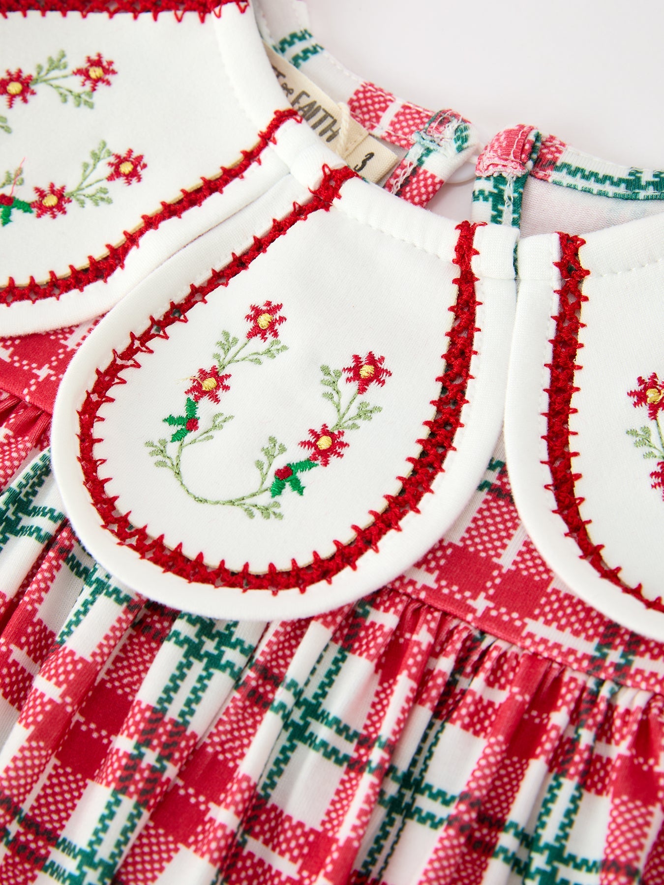 Red Christmas Plaid Wreath Embroidered Girl Dress by Rylee Faith Designs
