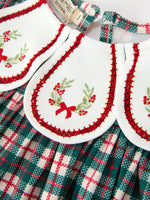 Baby Girl Christmas Plaid Embroidered Dress Wreath Collar by Rylee Faith Designs