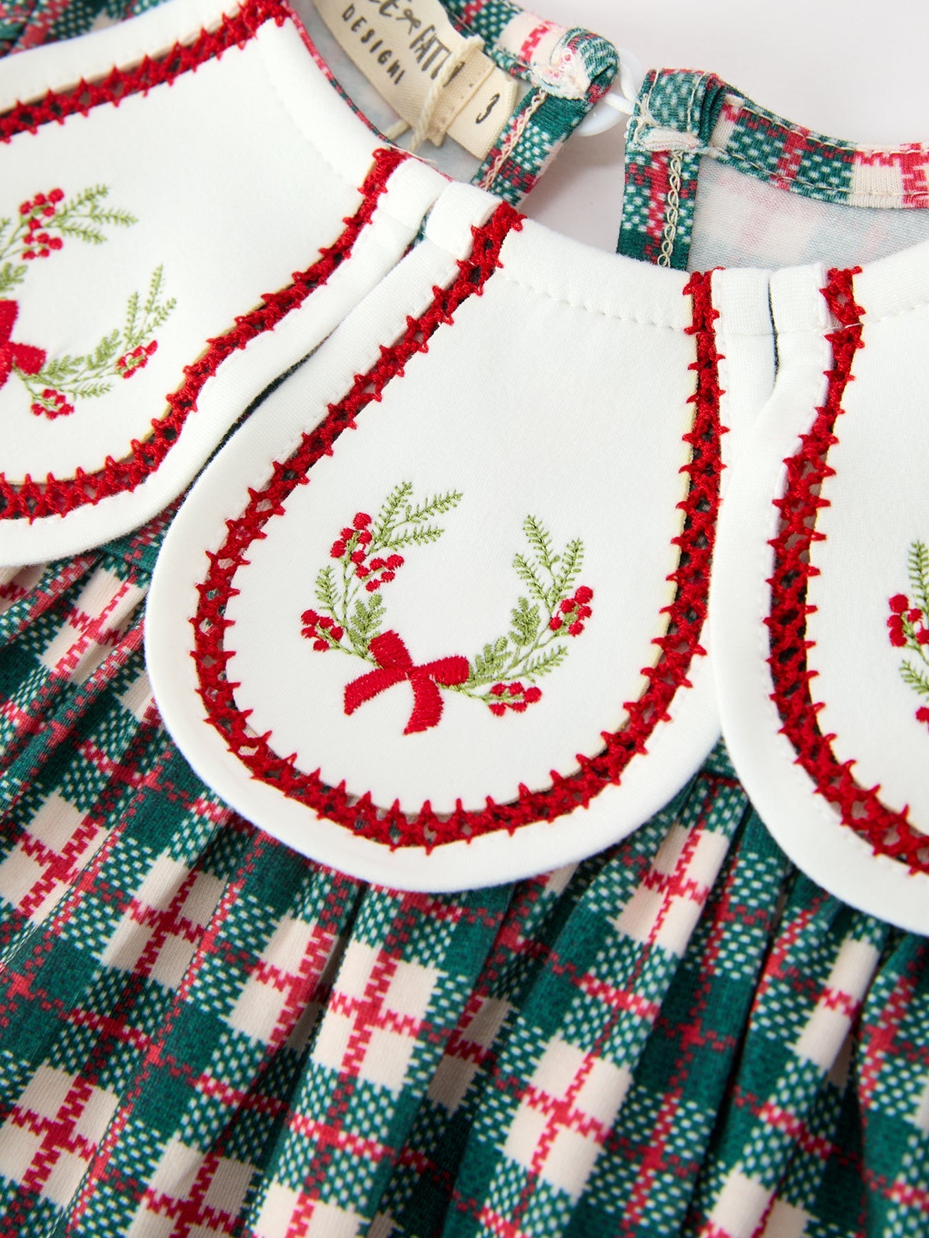 Baby Girl Christmas Plaid Embroidered Dress Wreath Collar by Rylee Faith Designs