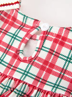 Red Christmas Plaid Wreath Embroidered Girl Dress by Rylee Faith Designs