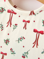 Girls Christmas Bow & Berry Print Twirl Dress by Rylee Faith Designs