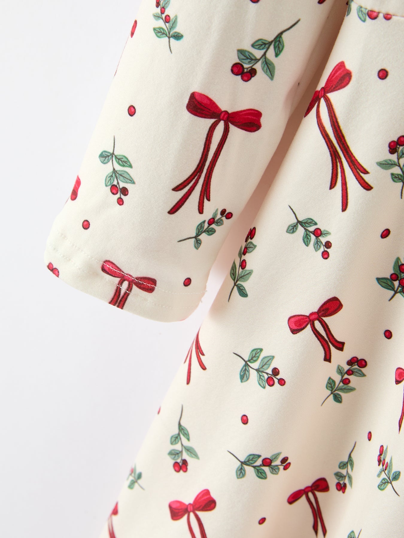 Girls Christmas Bow & Berry Print Twirl Dress by Rylee Faith Designs