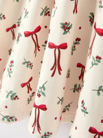 Girls Christmas Bow & Berry Print Twirl Dress by Rylee Faith Designs