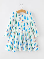 Christmas Girls Winter Ski & Pine Tree Print Twirl Dress by Rylee Faith Designs