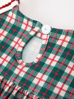 Baby Girl Christmas Plaid Embroidered Dress Wreath Collar by Rylee Faith Designs