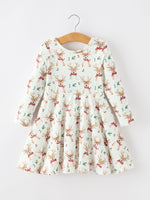 Girls Reindeer Christmas Twirl Long Sleeve Dress by Rylee Faith Designs