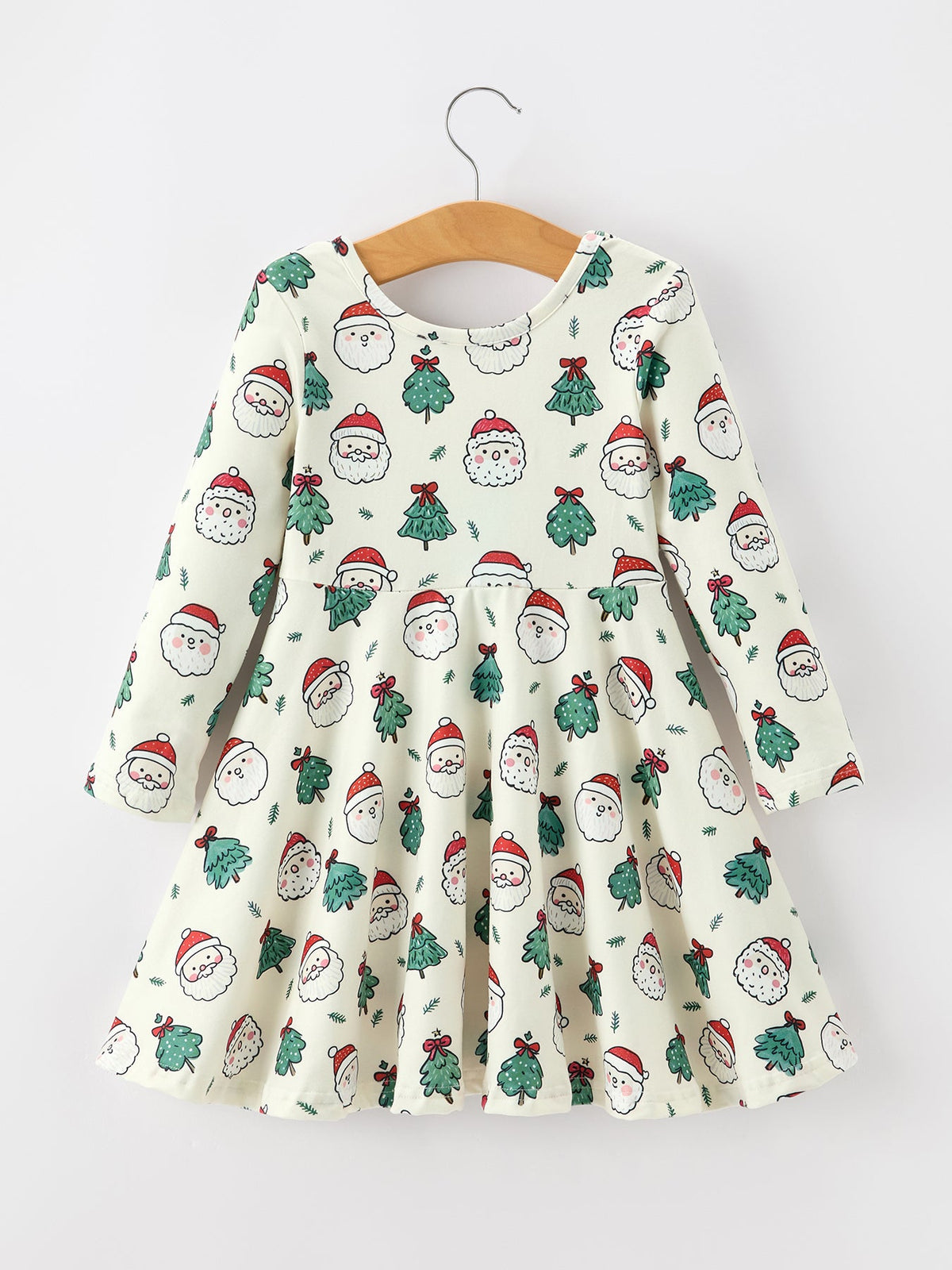 Girls Santa & Christmas Tree Print Twirl Dress by Rylee Faith Designs