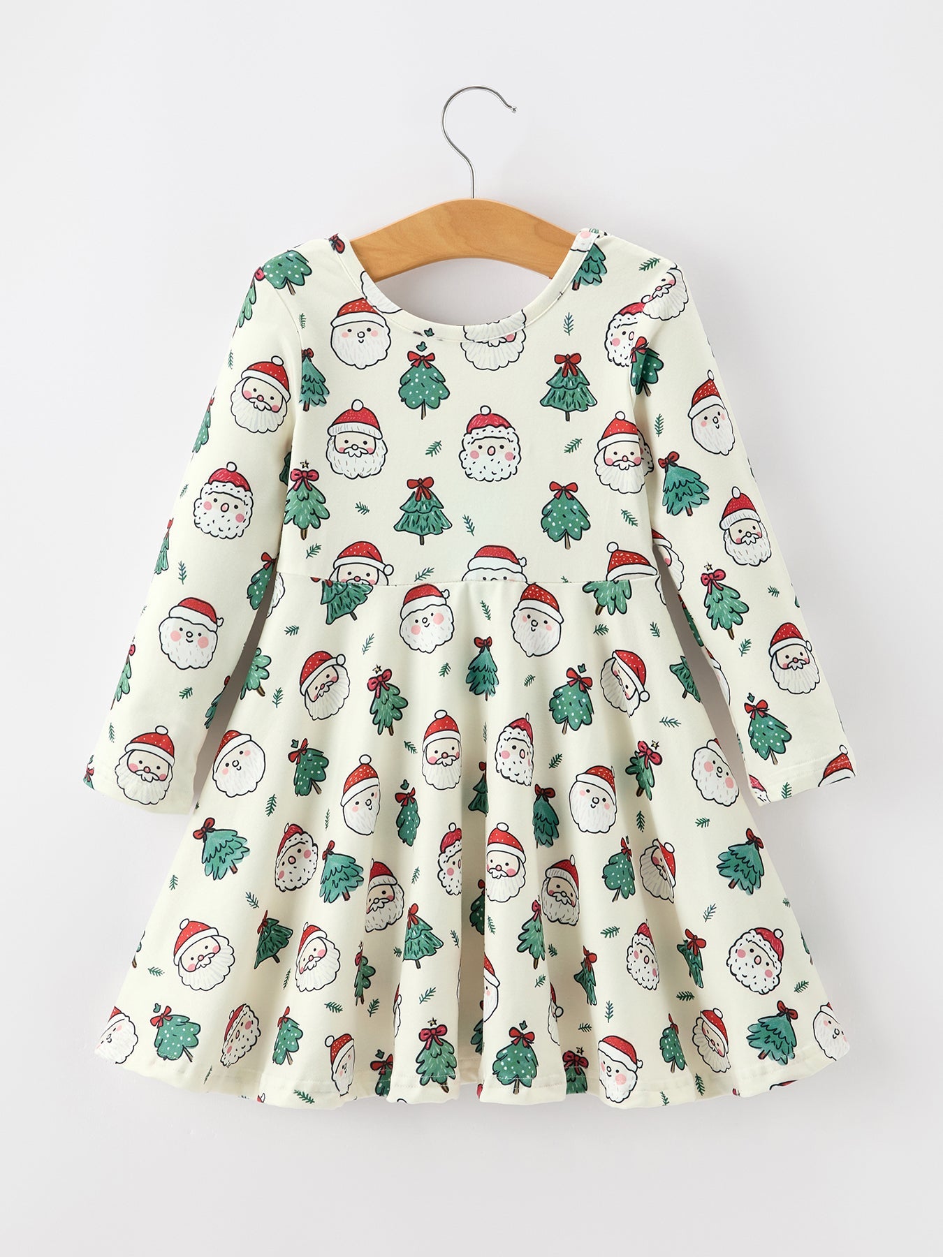 Girls Santa & Christmas Tree Print Twirl Dress by Rylee Faith Designs