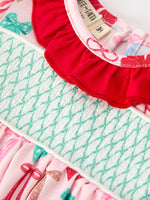 Baby Girl Christmas Smocked Bubble Romper Bow Print by Rylee Faith Designs
